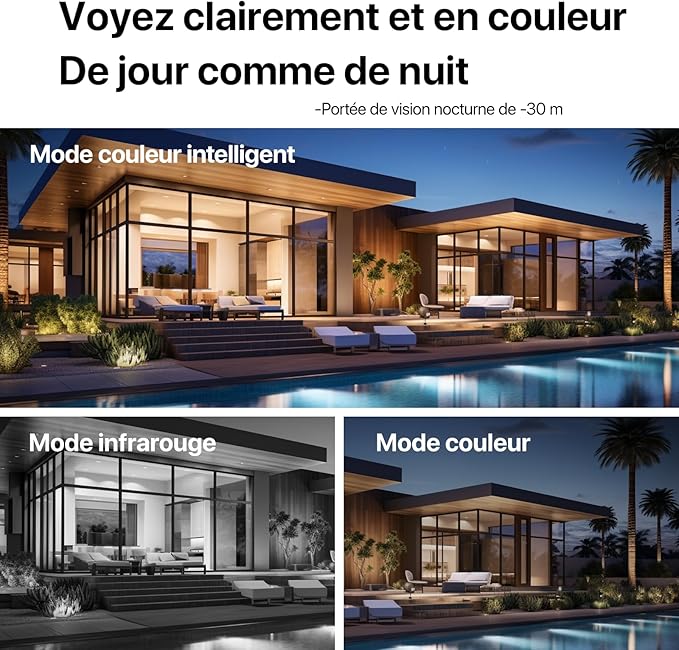 Tenda Caméra WiFi Surveillance  Extérieure CH3-360° Camera IP,3MP avec Vision Nocturne Couleur, Audio Bidirectionnel