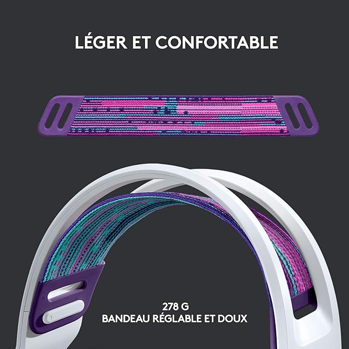 Logitech G G733 Casque Gamer Sans Fil LIGHTSPEED avec Bandeau de Suspension, LIGHTSYNC RVB, de Micro Blue VO!CE- Blanc