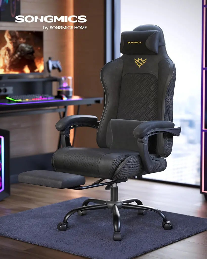 SONGMICS Chaise Gaming Ergonomique avec Repose-Pieds et Coussin à Ressorts