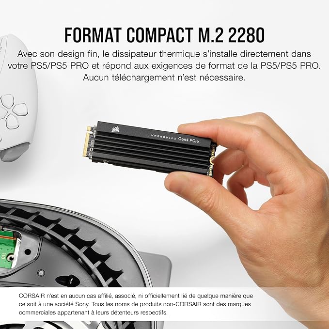 Corsair MP600 Pro LPX 1To M.2 NVMe PCIe x4 Gen4 SSD Disque SSD (Noir)