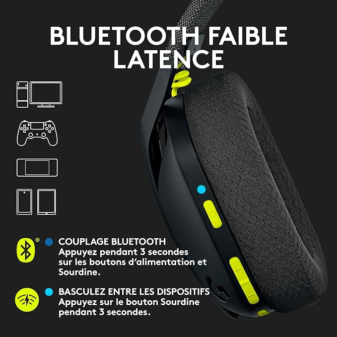 Logitech G435 LIGHTSPEED et Bluetooth sans Fil Casque Gamer, léger circum-auriculaire, Micro intégré (Noir)