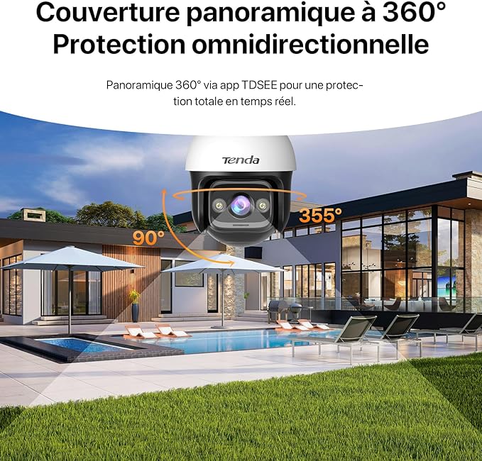 Tenda Caméra WiFi Surveillance  Extérieure CH3-360° Camera IP,3MP avec Vision Nocturne Couleur, Audio Bidirectionnel