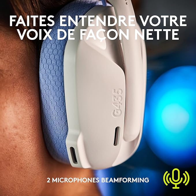 Logitech G435 LIGHTSPEED et Bluetooth sans Fil Casque Gamer, léger circum-auriculaire, Micro intégré (blanc)