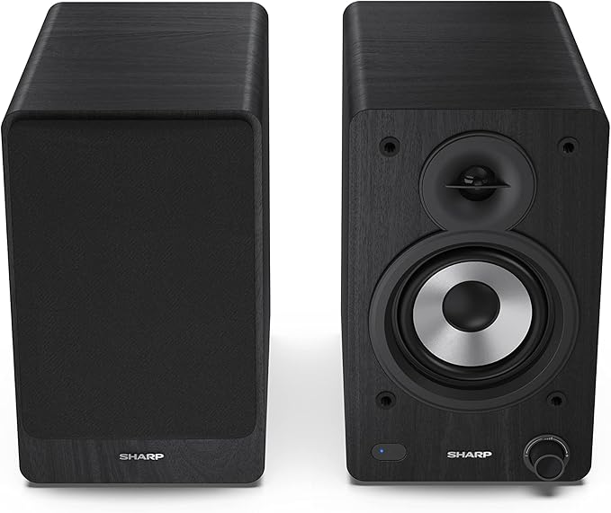 Sharp CP-SS30(BR)  Paire de Haut-parleurs étagère Actifs 2 Voies, boîtier en Bois