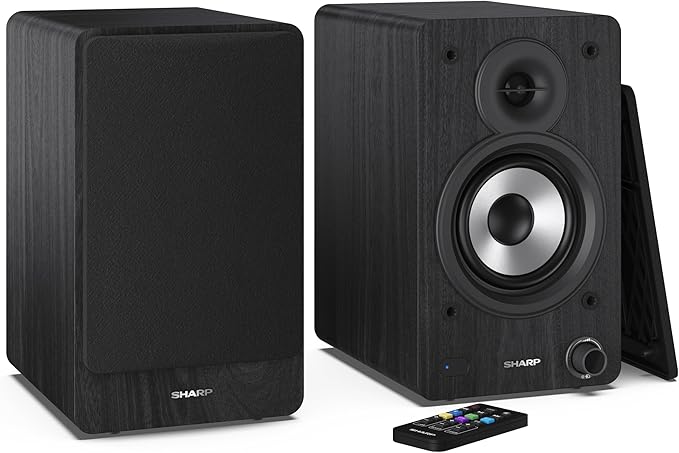Sharp CP-SS30(BR)  Paire de Haut-parleurs étagère Actifs 2 Voies, boîtier en Bois