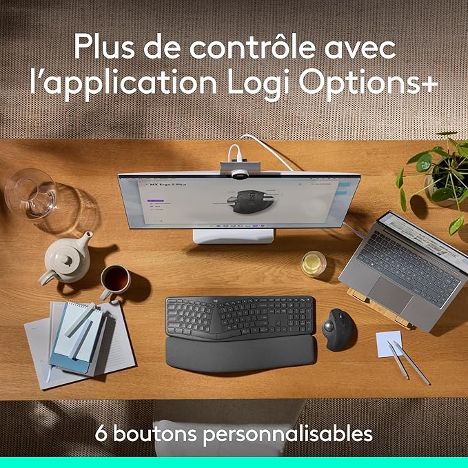 Logitech MX Ergo Trackball, Souris Ergonomique Sans Fil