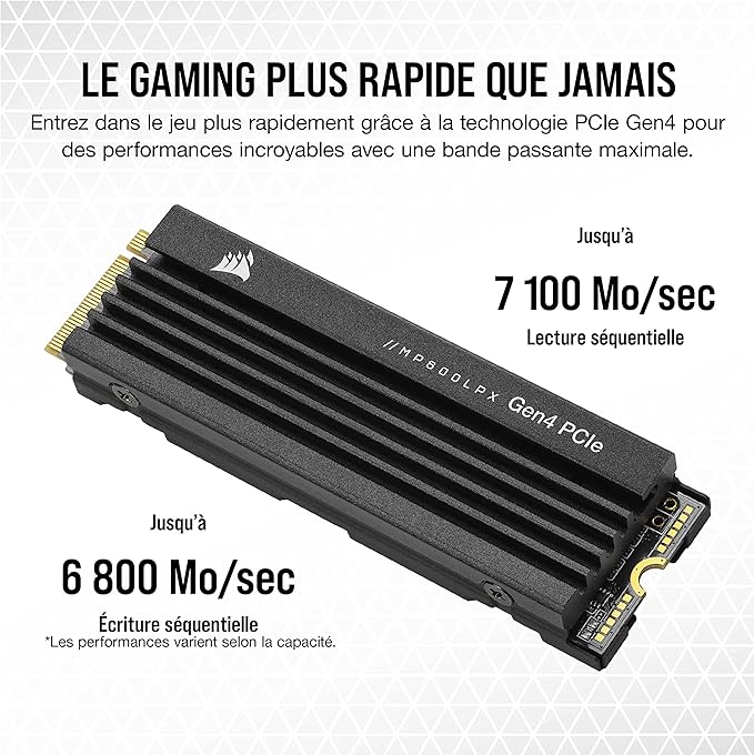 Corsair MP600 Pro LPX 1To M.2 NVMe PCIe x4 Gen4 SSD Disque SSD (Noir)