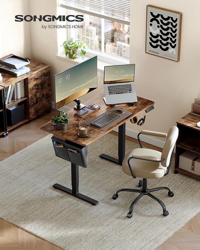 SONGMICS Bureau Électrique Assis-Debout – Réglable en Hauteur, 120 x 60 cm, 4 Hauteurs Mémorisables