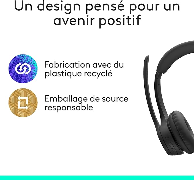 Logitech Zone 300 Casque Bluetooth sans Fil avec Microphone Anti -Parasite-20 heures d’autonomie