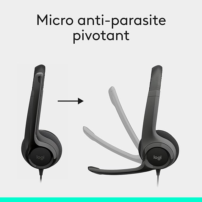 Logitech H390 Casque Filaire pour PC/Ordinateur Portable, Casque Stéréo avec Microphone Antibruit, USB-A