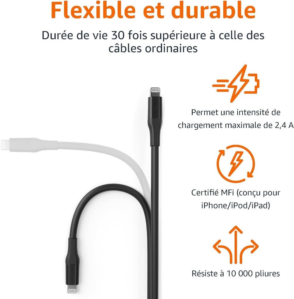 Amazon Basics Câble de chargement USB-A vers Lightning(3m) Noir