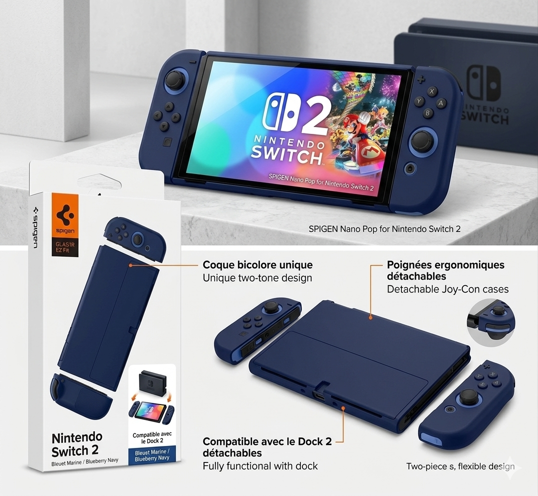 Spigen Nano Pop Coque Compatible avec Nintendo Switch 2 (Bleuet Marine)