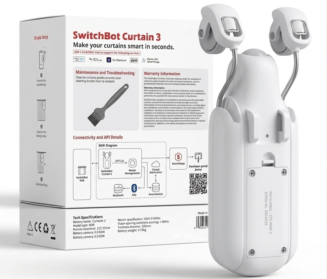 SwitchBot moteur électrique  de Rideau Intelligent - Télécommande Bluetooth (Curtain 3,Rod)