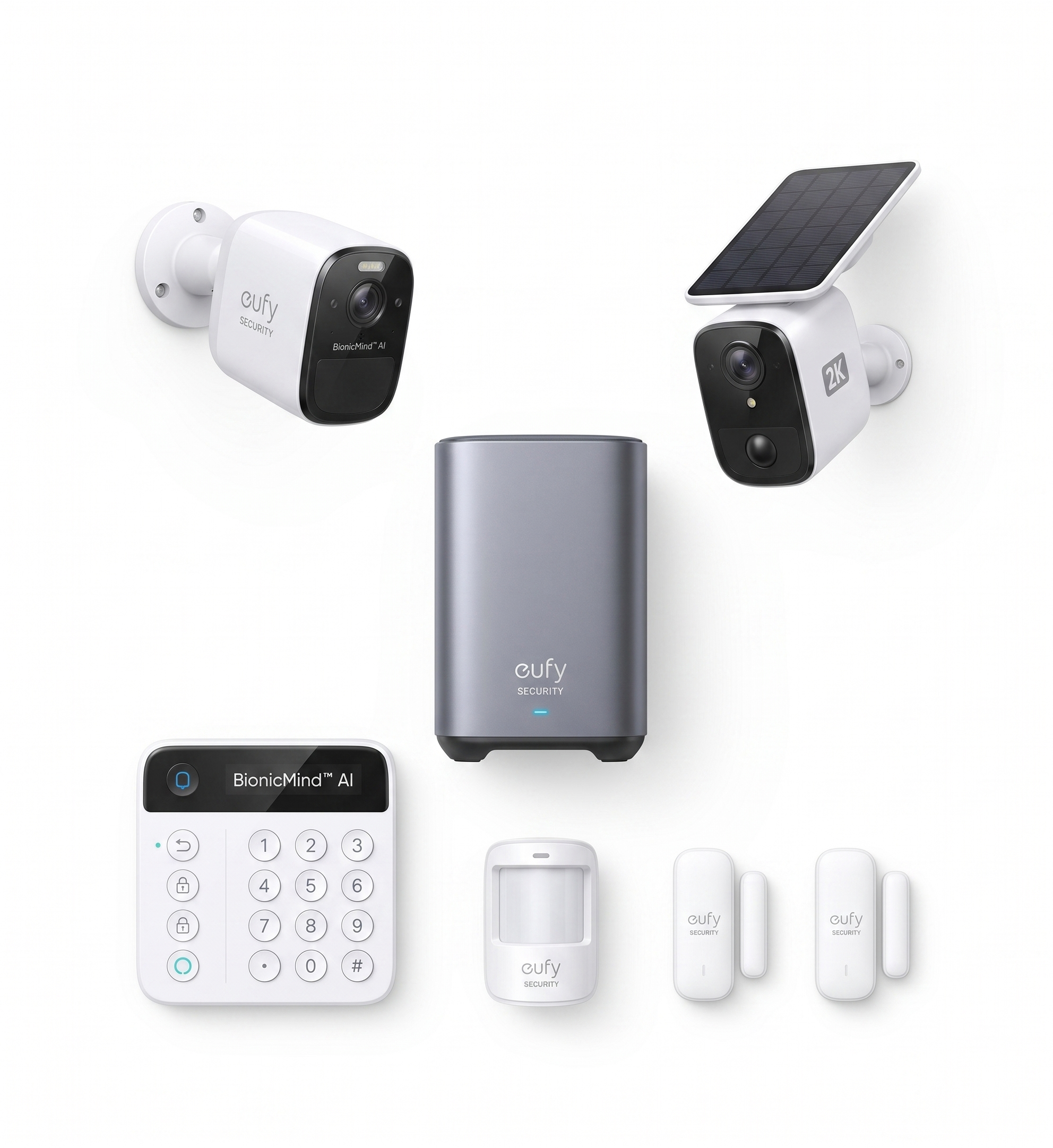 eufy Security Kit Alarme Domestique 5 Pièces, Sécurité Domestique, Clavier, Détecteur de Mouvement, 2 Capteurs d'Entrée, Système d'alarme Domestique, Contrôle Via APP