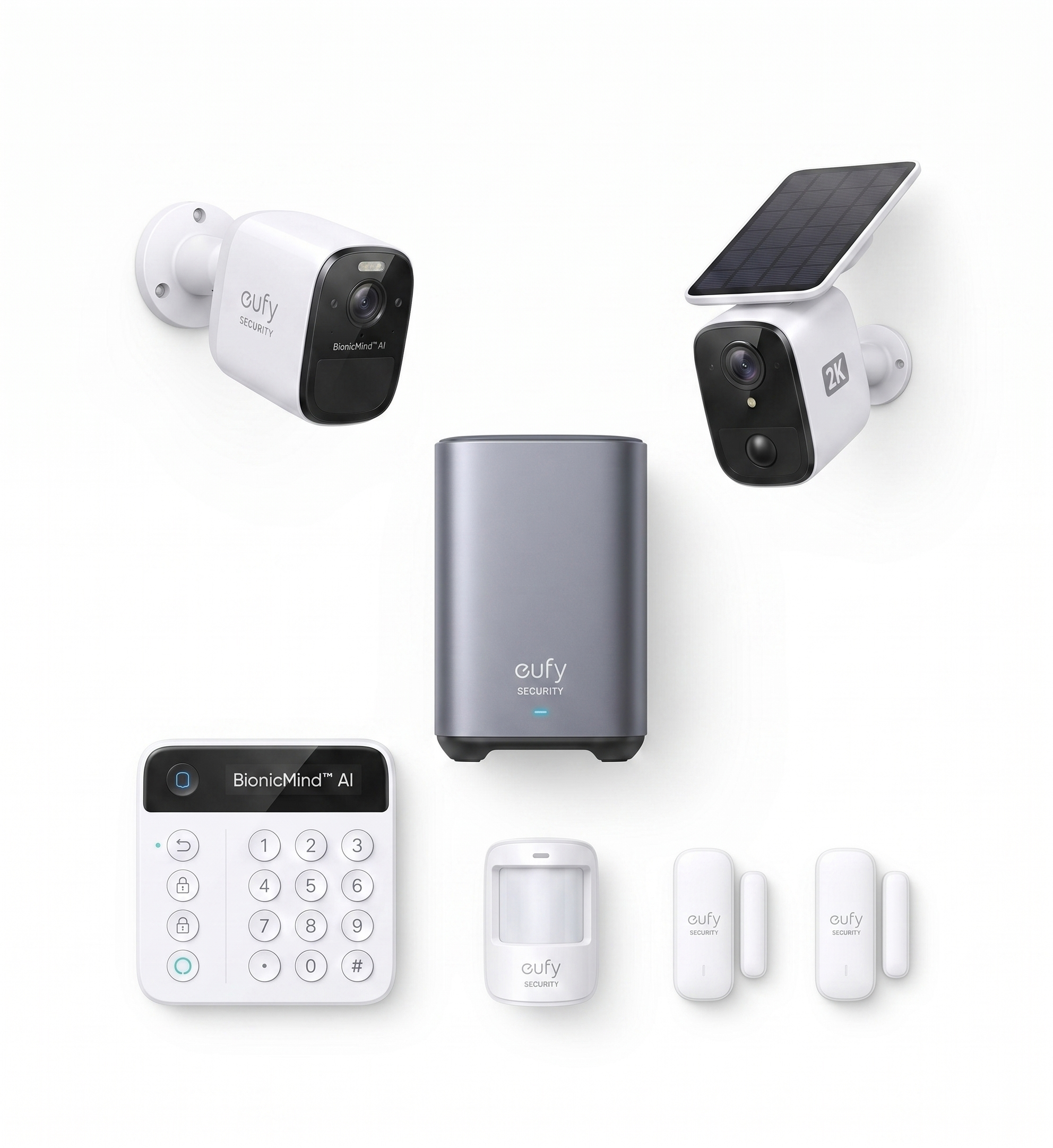 eufy Security Kit Alarme Domestique 5 Pièces, Sécurité Domestique, Clavier, Détecteur de Mouvement, 2 Capteurs d'Entrée, Système d'alarme Domestique, Contrôle Via APP