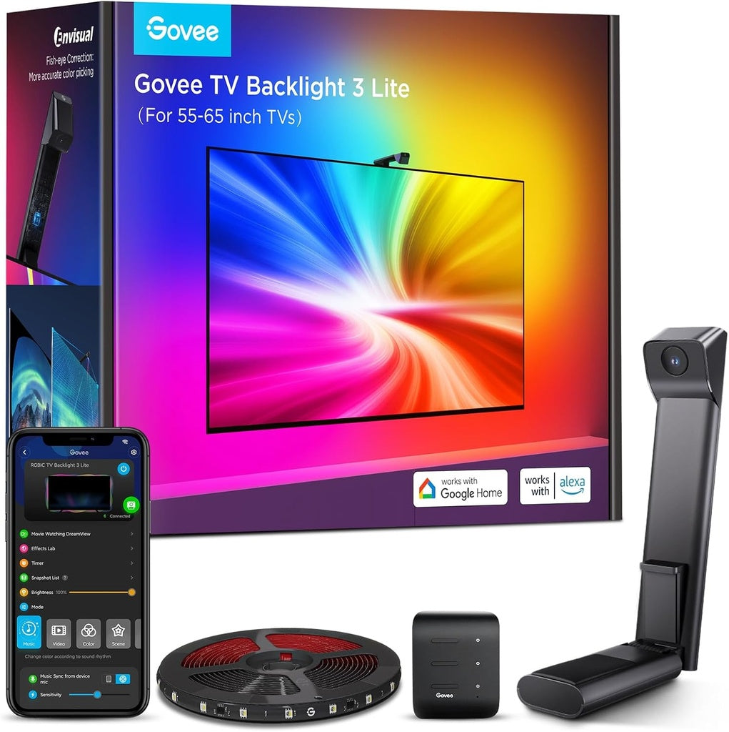Govee RGBIC TV Backlight 3 Lite, pour TV 40-50 pouces,Ruban LED WiFi RGBICW 2.4 M avec Caméra