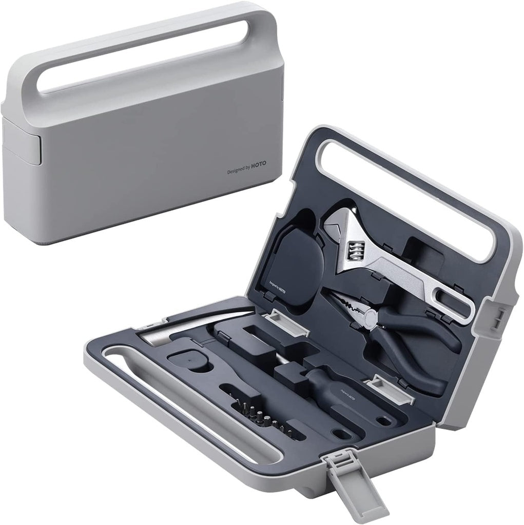 HOTO Boîte à Outils, Ensemble d'Outils Essentiels pour la Maison Marteau, Pinces, Tournevis, Clé à molette et Mètre à Ruban, pour Réparations Domestiques
