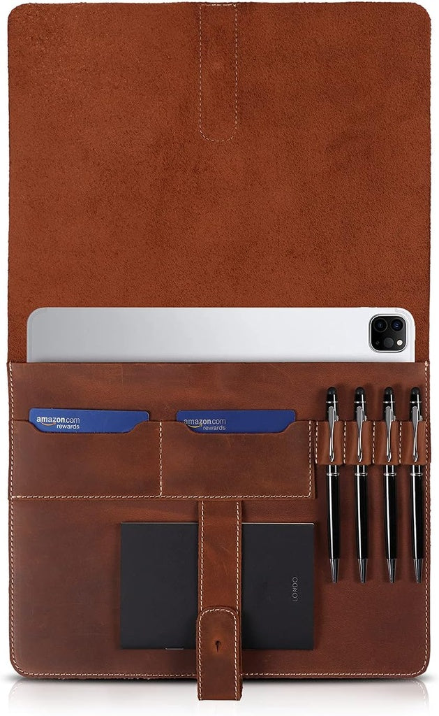 LONDO Étui en Cuir véritable pour Tablette avec Deux emplacements pour Cartes et Porte-Stylo en Cuir (11 Pouces Marron)