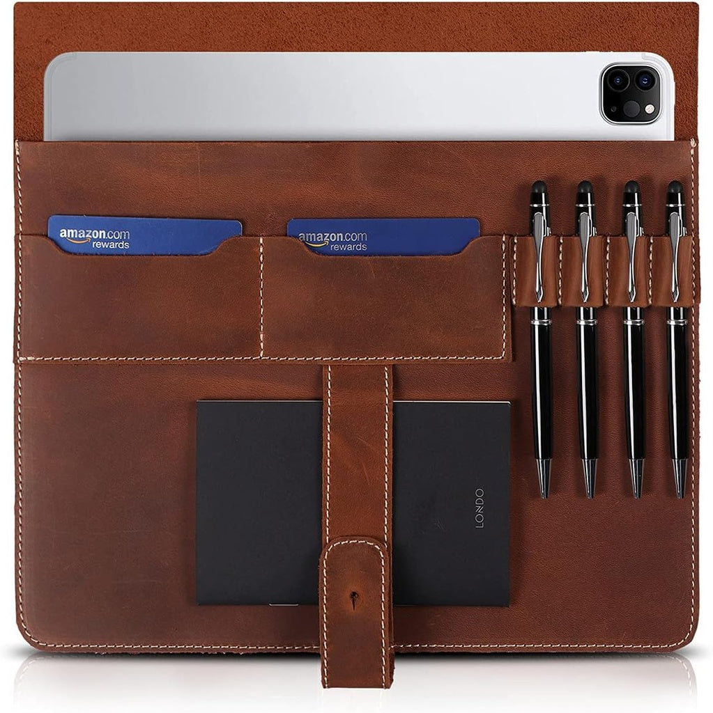 LONDO Étui en Cuir véritable pour Tablette avec Deux emplacements pour Cartes et Porte-Stylo en Cuir (11 Pouces Marron)