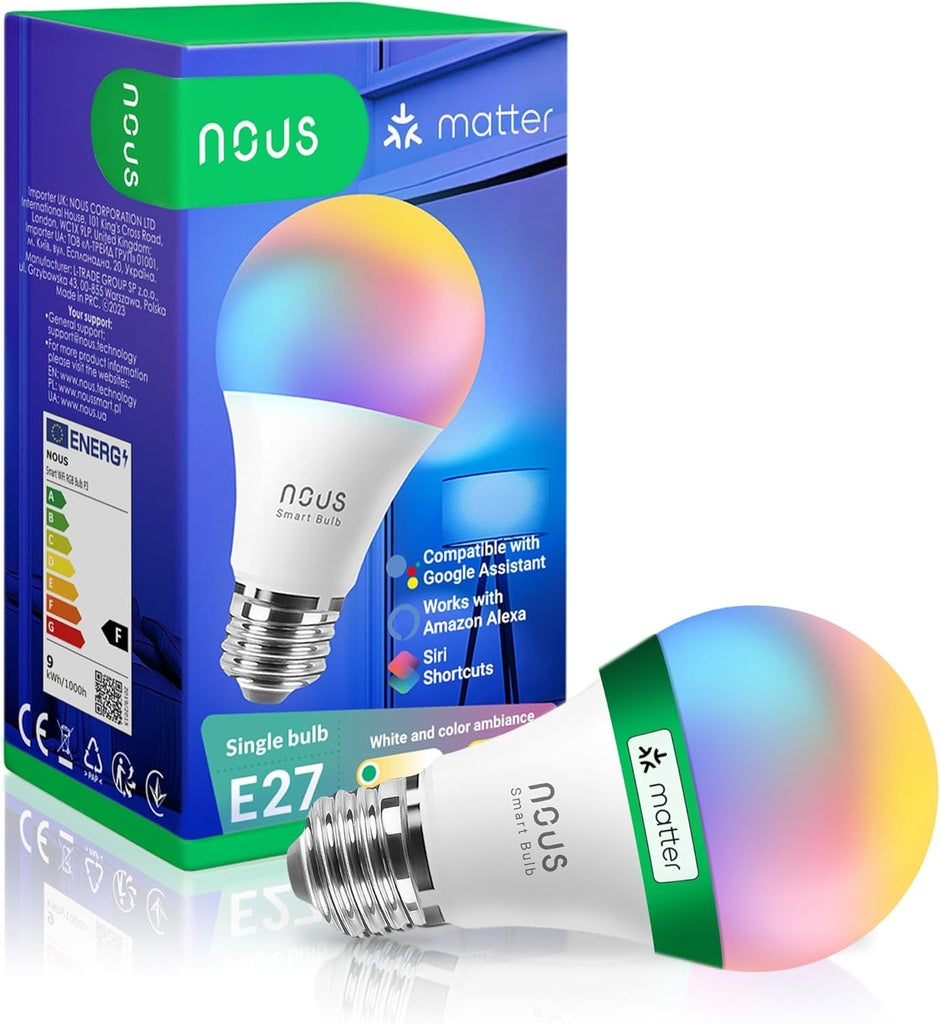 NOUS E27 RGB Matter – Ampoule Connectée LED Wi-Fi Multicolore