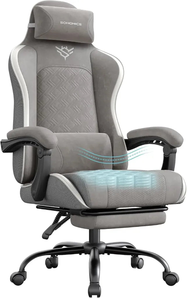 SONGMICS Chaise Gaming Ergonomique avec Repose-Pieds et Coussin à Ressorts
