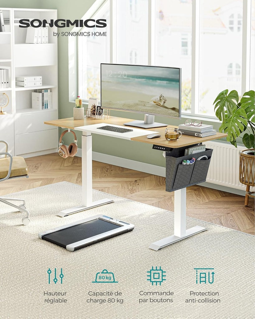 SONGMICS Bureau Électrique Assis-Debout – Réglable en Hauteur, 140 x 60 cm, 4 Positions Mémorisables