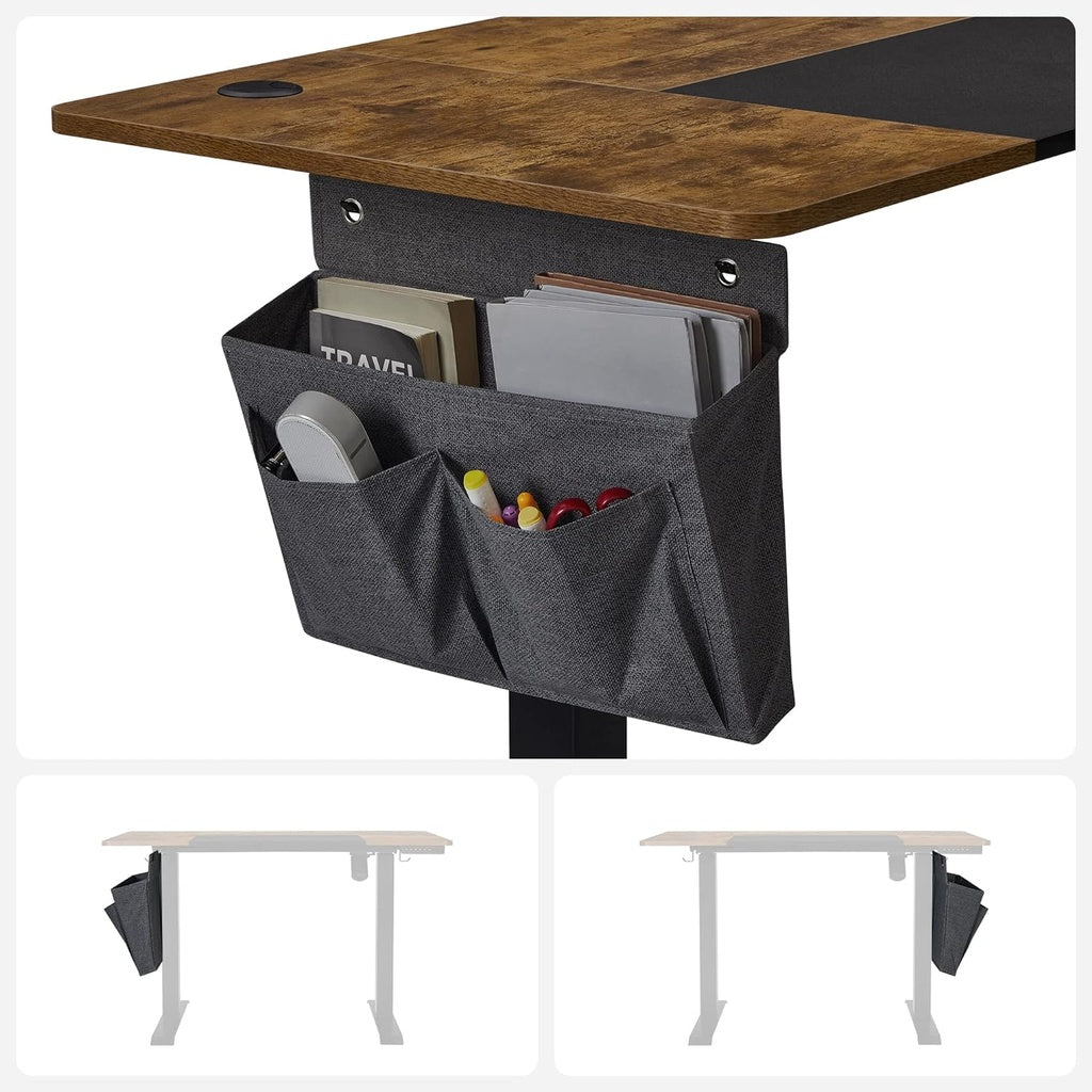 SONGMICS Bureau Électrique Assis-Debout – Réglable en Hauteur, 140 x 60 cm, 4 Hauteurs Mémorisables, Marron Rustique & Noir d’Encre
