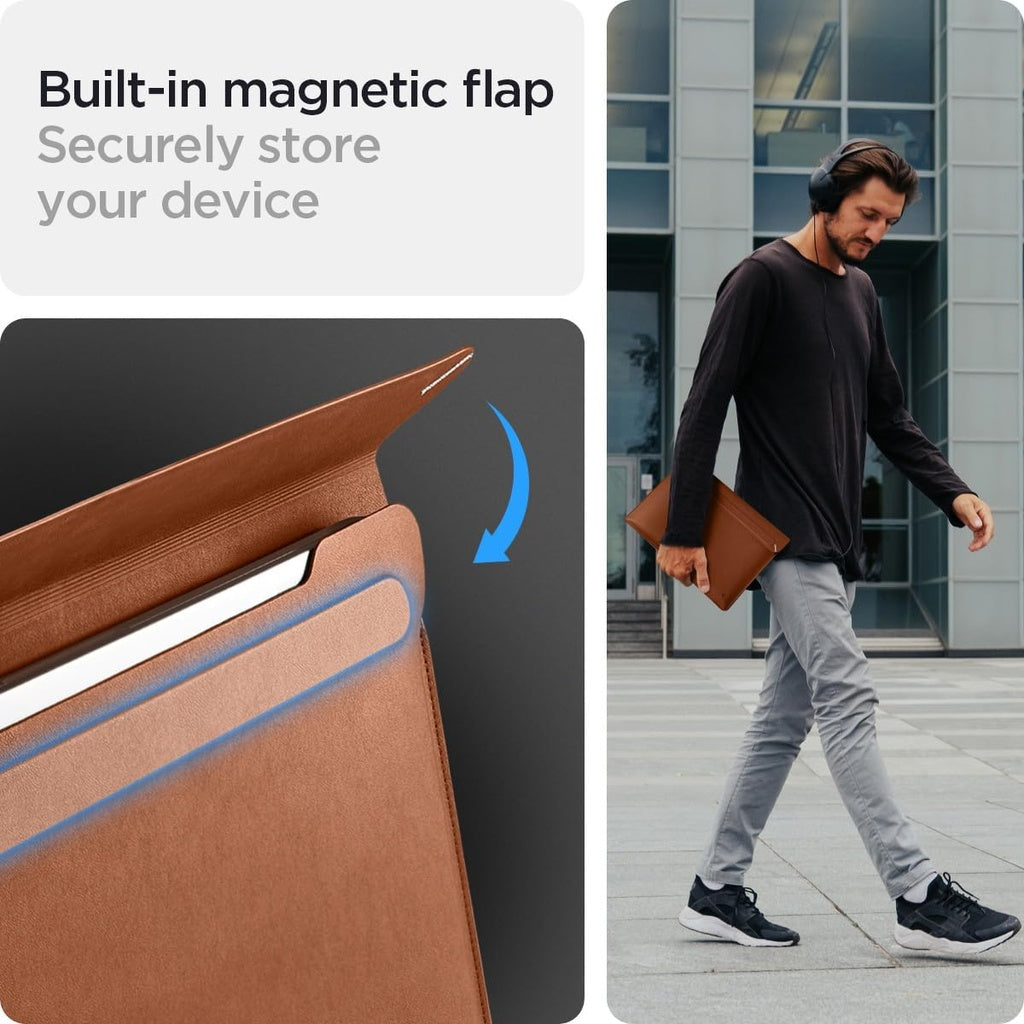 Spigen Valentinus Housse de Protection pour Ordinateur Portable 15" 15.6" 16" Pouces, Étui en Cuir(	Marron)