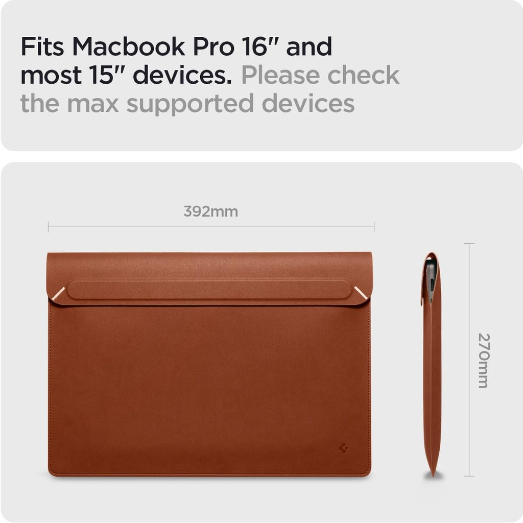 Spigen Valentinus Housse de Protection pour Ordinateur Portable 15" 15.6" 16" Pouces, Étui en Cuir(	Marron)