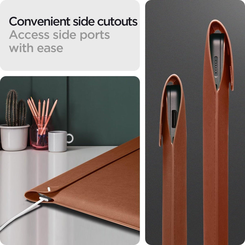 Spigen Valentinus Housse de Protection pour Ordinateur Portable 15" 15.6" 16" Pouces, Étui en Cuir(	Marron)