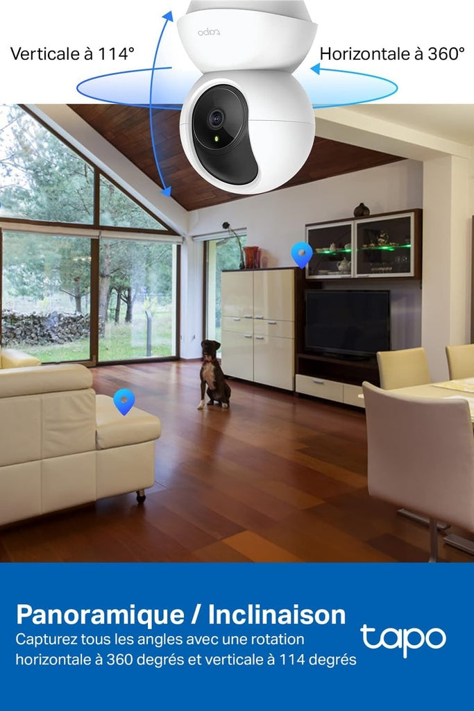 Tapo C210 – Caméra de Surveillance Wi-Fi Intérieure 2K (3MP), Rotation 360°, Compatible Alexa
