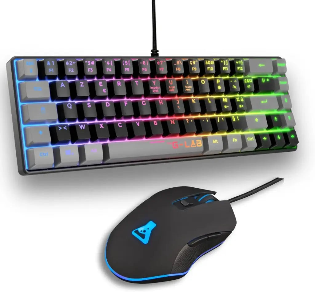 The G-Lab - Combo Hydrogen - Pack Clavier Souris Gamer, Filaire, Rétroéclairage RGB, Azerty