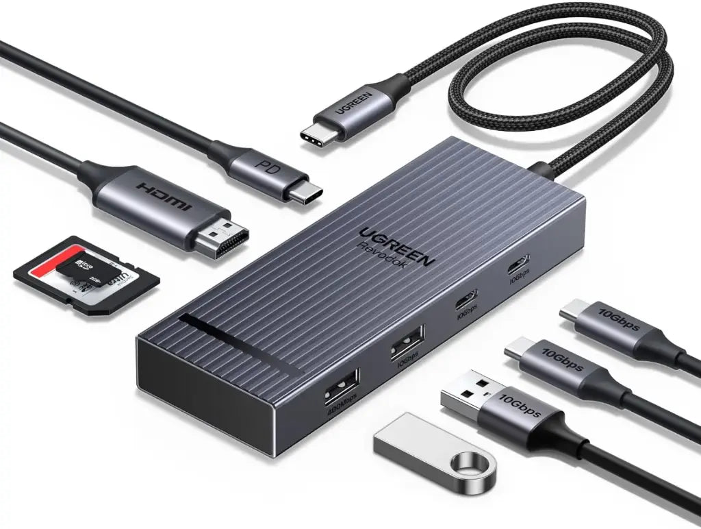 UGREEN Revodok Pro 108 10Gbps Hub USB C HDMI 4K 60Hz Lecteur de Carte SD TF PD 100W Adaptateur Multiport USB3.2 8 en 1 Dock (USB- C)